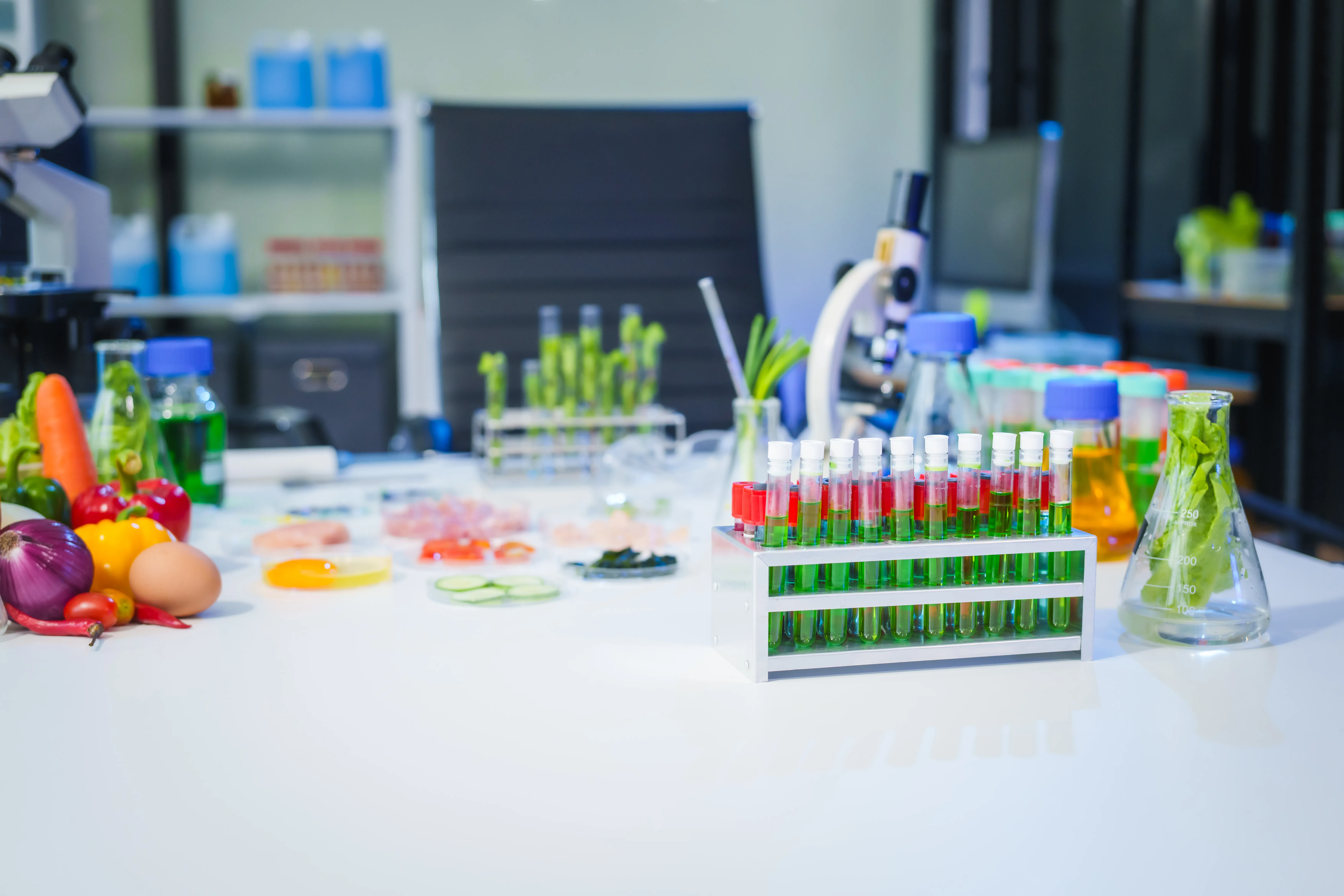 gloved hand holding test tube by river